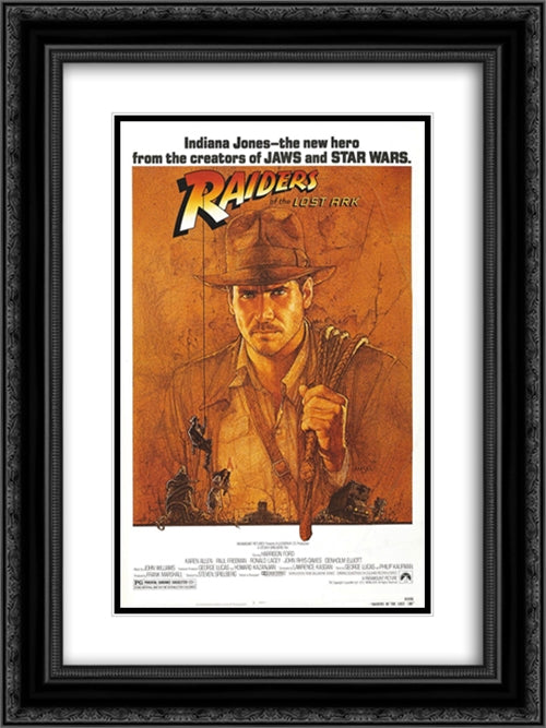 Raiders of the Lost Ark 18x24 Black Ornate Wood Framed Movie Poster with Double Matting