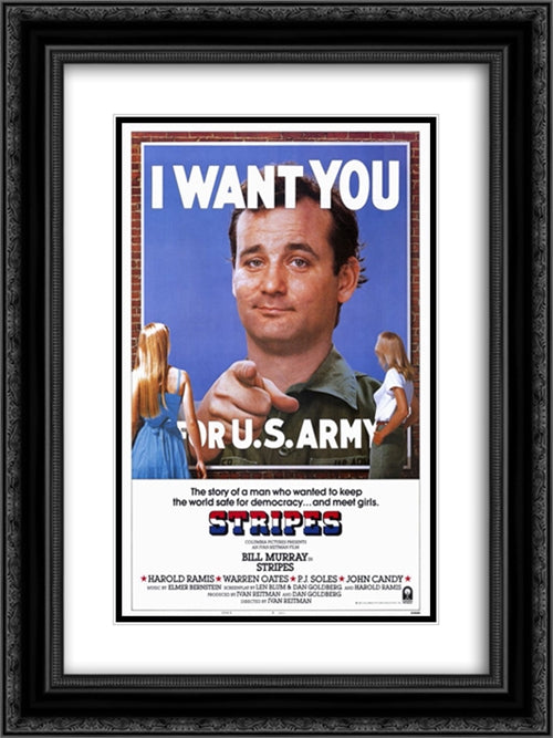 Stripes 18x24 Black Ornate Wood Framed Movie Poster with Double Matting