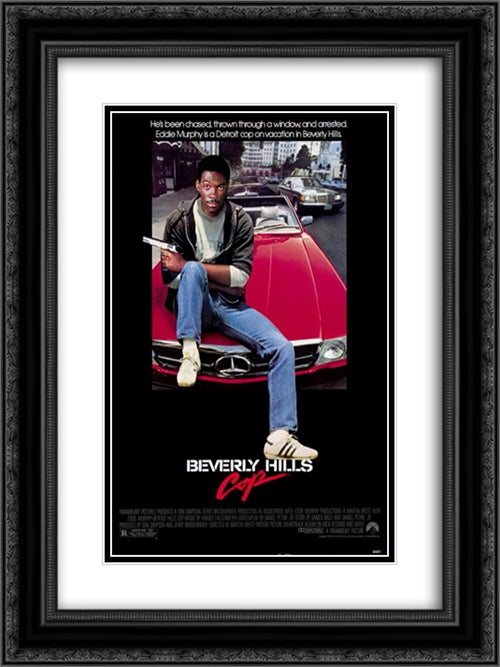 Beverly Hills Cop 18x24 Black Ornate Wood Framed Movie Poster with Double Matting