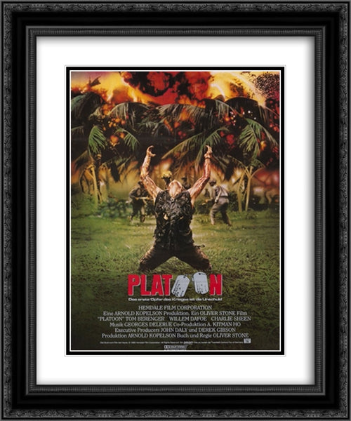 Platoon 20x24 Black Ornate Wood Framed Movie Poster with Double Matting