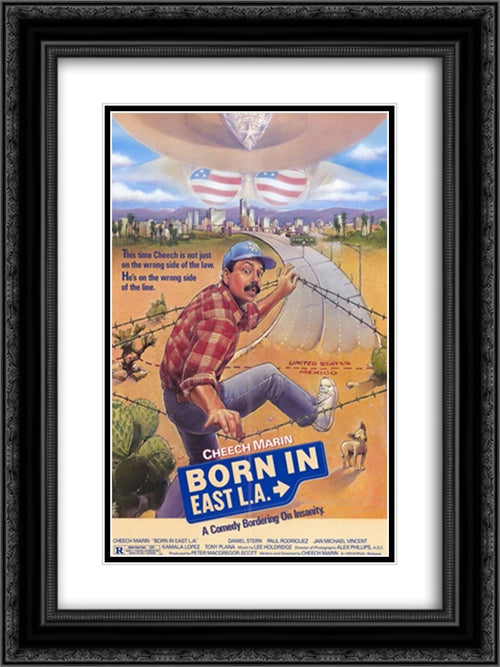 Born in East L.A. 18x24 Black Ornate Wood Framed Movie Poster with Double Matting