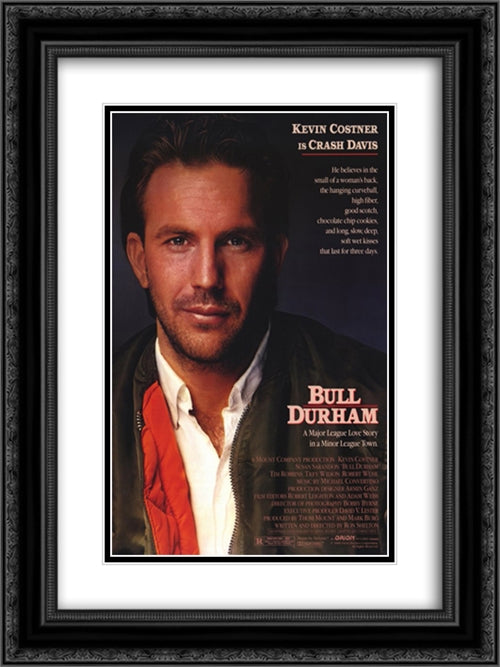 Bull Durham 18x24 Black Ornate Wood Framed Movie Poster with Double Matting