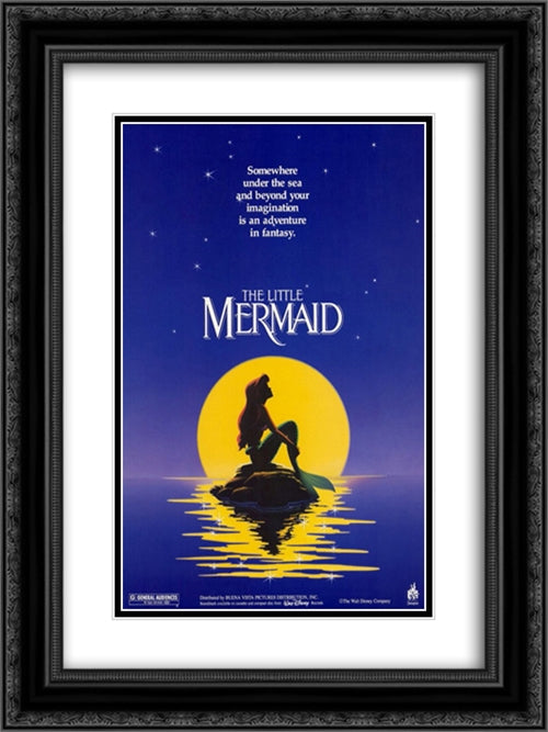 The Little Mermaid 18x24 Black Ornate Wood Framed Movie Poster with Double Matting