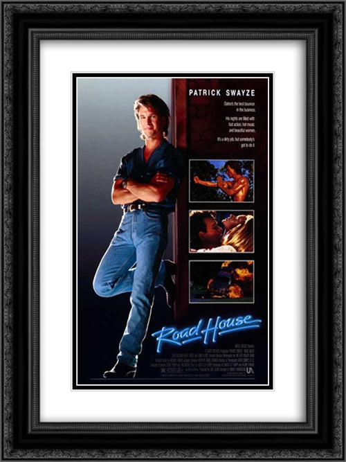 Road House 18x24 Black Ornate Wood Framed Movie Poster with Double Matting