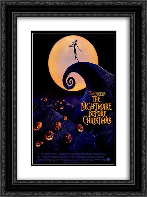 The Nightmare Before Christmas 18x24 Black Ornate Wood Framed Movie Poster with Double Matting