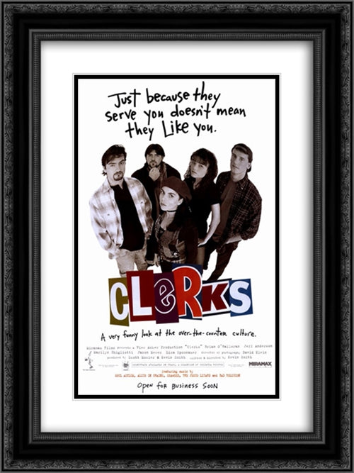 Clerks 18x24 Black Ornate Wood Framed Movie Poster with Double Matting
