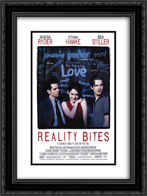 Reality Bites 18x24 Black Ornate Wood Framed Movie Poster with Double Matting