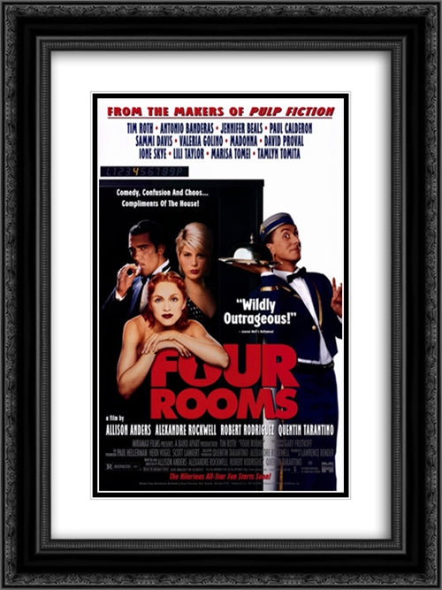 Four Rooms 18x24 Black Ornate Wood Framed Movie Poster with Double Matting