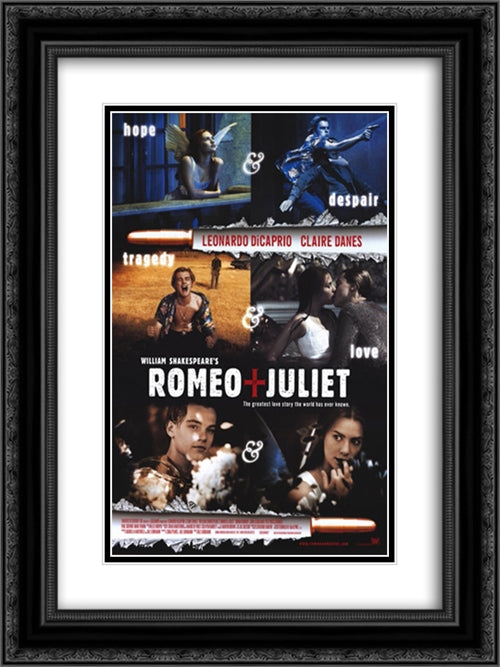 Romeo & Juliet 18x24 Black Ornate Wood Framed Movie Poster with Double Matting