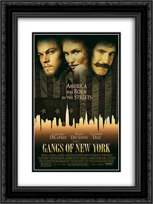 Gangs of New York 18x24 Black Ornate Wood Framed Movie Poster with Double Matting