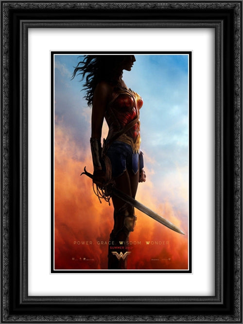 Wonder Woman 18x24 Black Ornate Wood Framed Movie Poster with Double Matting