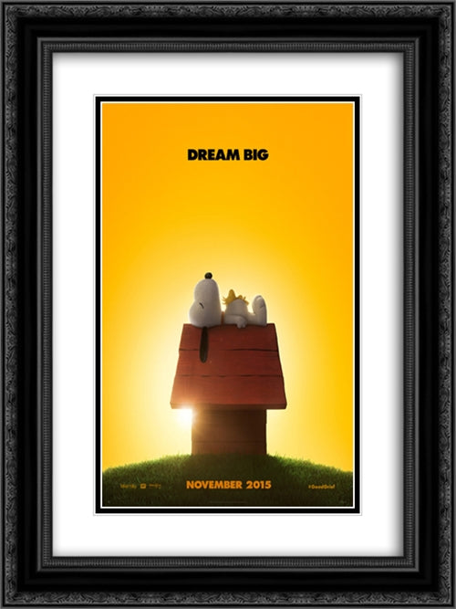The Peanuts Movie 18x24 Black Ornate Wood Framed Movie Poster with Double Matting