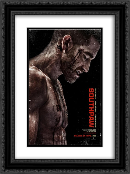 Southpaw 18x24 Black Ornate Wood Framed Movie Poster with Double Matting