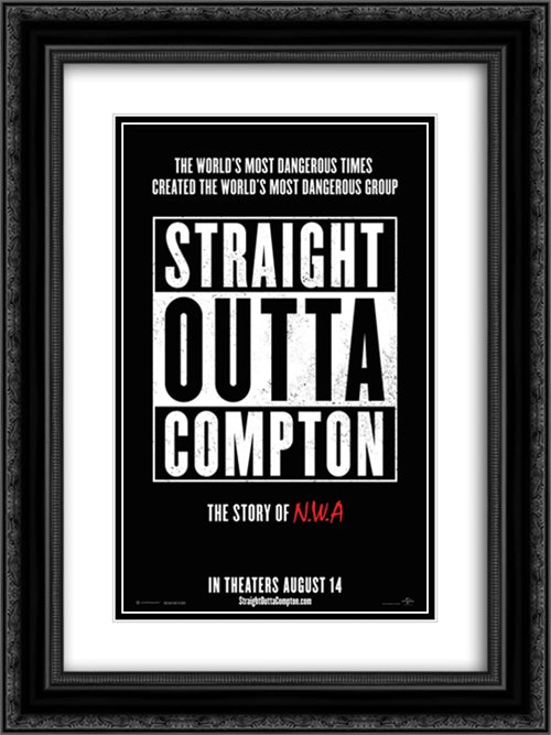 Straight Outta Compton 18x24 Black Ornate Wood Framed Movie Poster with Double Matting