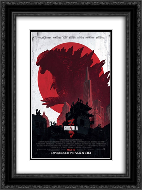 Godzilla 18x24 Black Ornate Wood Framed Movie Poster with Double Matting
