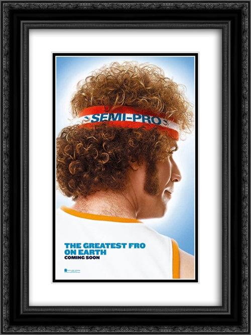 Semi Pro 18x24 Black Ornate Wood Framed Movie Poster with Double Matting