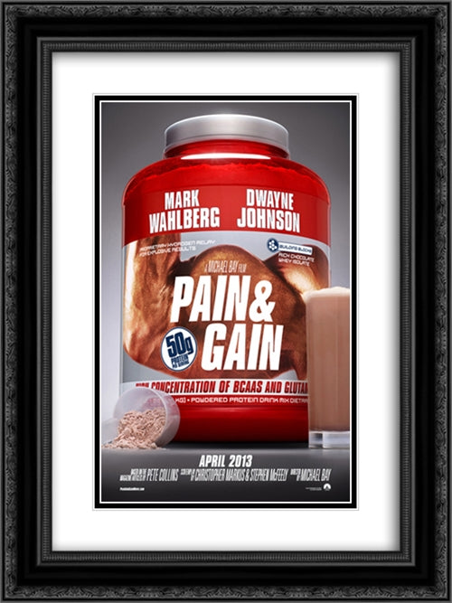 Pain & Gain 18x24 Black Ornate Wood Framed Movie Poster with Double Matting