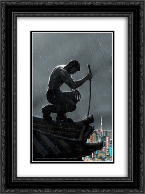 The Wolverine 18x24 Black Ornate Wood Framed Movie Poster with Double Matting