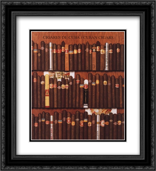 Cuban Cigars 2x Matted 20x24 Black Ornate Wood Framed Art Print Poster with Double Matting