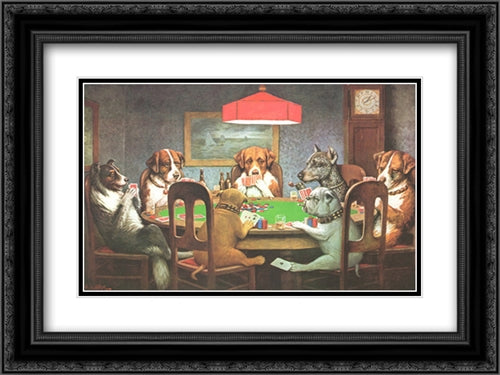 Dogs Playing Poker: A Friend in Need 2x Matted 20x24 Black Ornate Wood Framed Art Print Poster with Double Matting