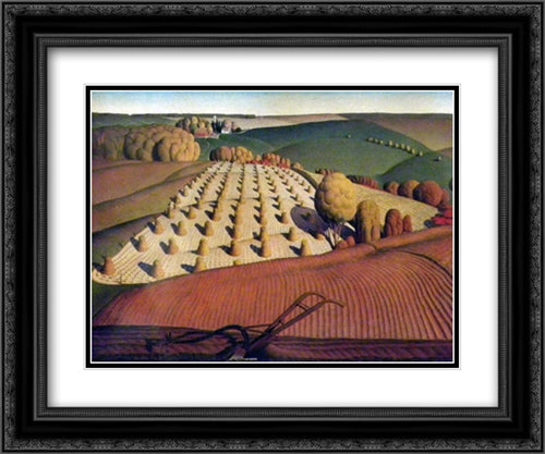 Fall Plowing, 1931 24x21 Black Ornate Wood Framed Art Print Poster with Double Matting by Wood, Grant