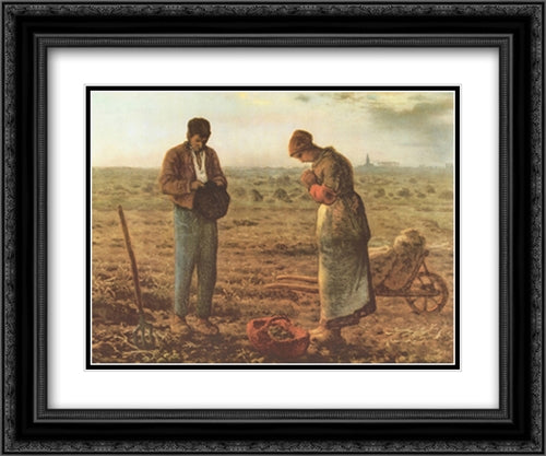 The Angelus, c.1859 2x Matted 22x20 Black Ornate Wood Framed Art Print Poster with Double Matting by Millet, Jean Francois