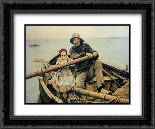 The Helping Hand, 1881 2x Matted 22x20 Black Ornate Wood Framed Art Print Poster with Double Matting by Renouf, Emile