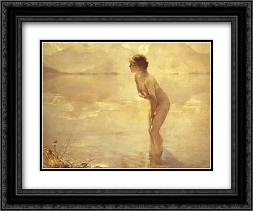 September Morn 2x Matted 22x20 Black Ornate Wood Framed Art Print Poster with Double Matting