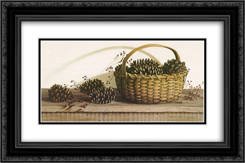 Pine Cones and Roseberries 22x17 Black Ornate Wood Framed Art Print Poster with Double Matting by Campanelli, Pauline Eble