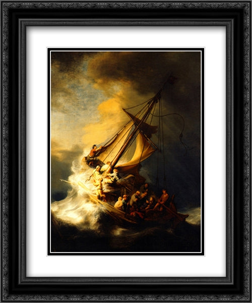 Storm on the Sea of Galilee 2x Matted 20x24 Black Ornate Wood Framed Art Print Poster with Double Matting by Rembrandt