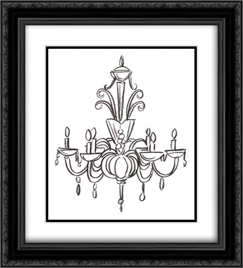 Graphic Chandelier II 17x23 Black Ornate Wood Framed Art Print Poster with Double Matting by Harper, Ethan