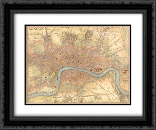 Map of London 23x17 Black Ornate Wood Framed Art Print Poster with Double Matting