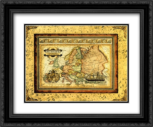 Crackled Map Of Europe 23x17 Black Ornate Wood Framed Art Print Poster with Double Matting by Bookman, Deborah