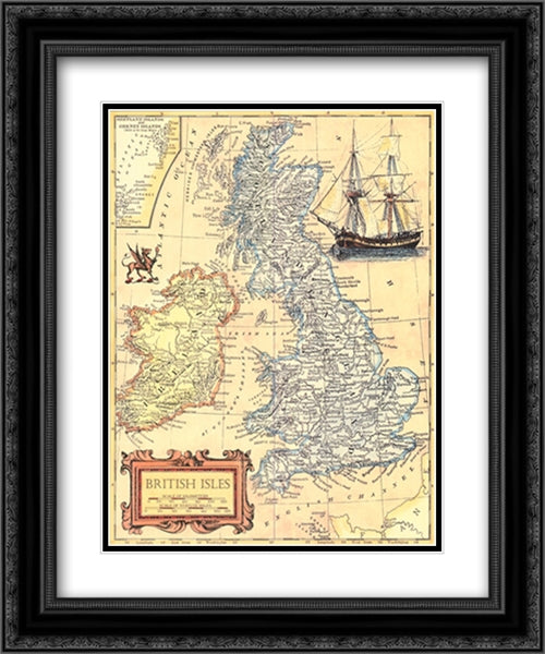 British Isles Map 17x23 Black Ornate Wood Framed Art Print Poster with Double Matting