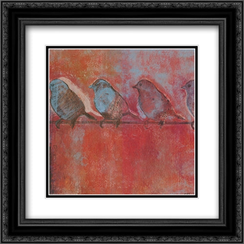 Row of Sparrows I 2x Matted 20x20 Black Ornate Wood Framed Art Print Poster with Double Matting by Wyatt, Norman