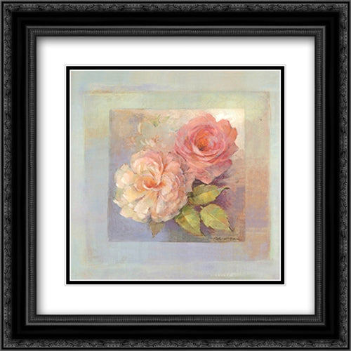 Roses on Blue I 16x16 Black Ornate Wood Framed Art Print Poster with Double Matting by McGowan, Peter