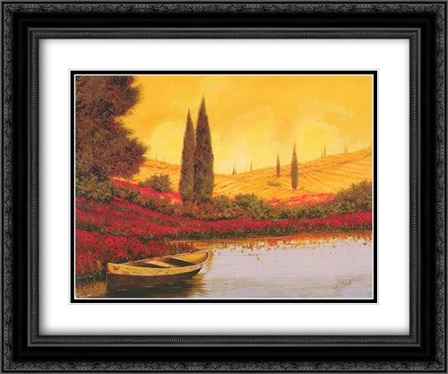 La Barca Al Tramanto 2x Matted 24x20 Black Ornate Wood Framed Art Print Poster with Double Matting by Borelli, Guido