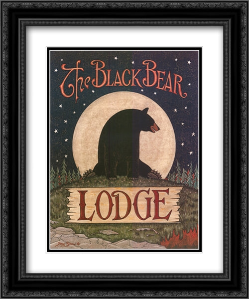 The Black Bear Lodge 2x Matted 20x24 Black Ornate Wood Framed Art Print Poster with Double Matting by Zinn, Jay