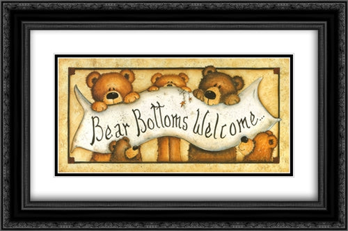 Bear Bottoms - Welcome 2x Matted 24x14 Black Ornate Wood Framed Art Print Poster with Double Matting by June, Mary Ann