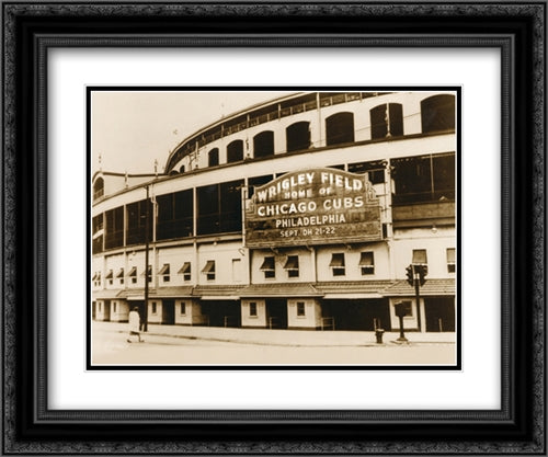 Wrigley Field - Outside/Sephia 2x Matted 24x20 Black Ornate Wood Framed Art Print Poster with Double Matting