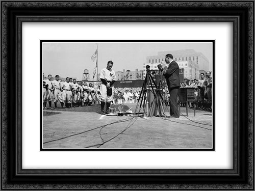 Lou Gehrig Farewell Speech 2x Matted 24x20 Black Ornate Wood Framed Art Print Poster with Double Matting