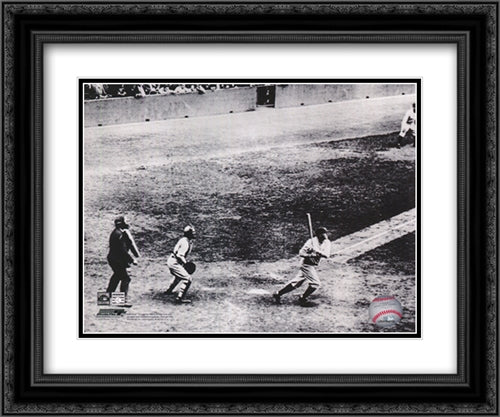 Babe Ruth, 1927 60th Home Run 2x Matted 24x20 Black Ornate Wood Framed Art Print Poster with Double Matting