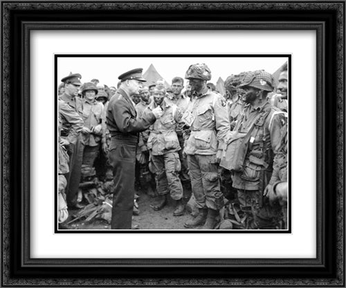 General Dwight D. Eisenhower with 101 Airbourne (#2) 2x Matted 24x20 Black Ornate Wood Framed Art Print Poster with Double Matting by American History