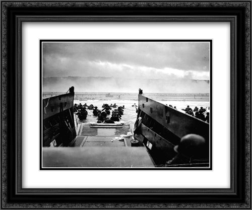The Morning of June 6, 1944 (D-Day) at Omaha Beach (#1) 2x Matted 24x20 Black Ornate Wood Framed Art Print Poster with Double Matting by American History
