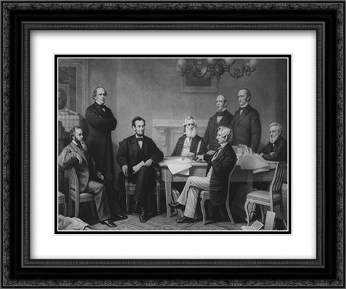 President Lincoln First Reading of the Emancipation Proclamation (#4) 2x Matted 24x20 Black Ornate Wood Framed Art Print Poster with Double Matting by American History