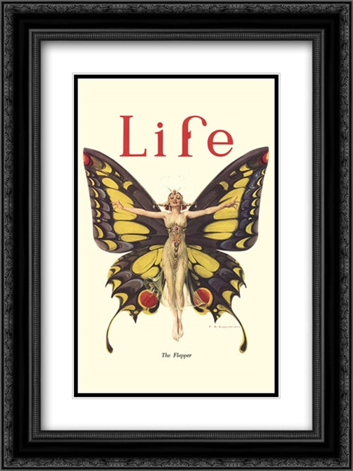 Life Butterfly 15x21 Black Ornate Wood Framed Art Print Poster with Double Matting