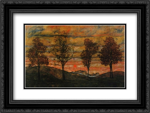 Four Trees 20x16 Black Ornate Wood Framed Art Print Poster with Double Matting by Schiele, Egon
