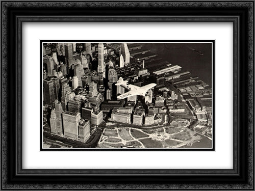 Speed Plane Over NYC 20x16 Black Ornate Wood Framed Art Print Poster with Double Matting