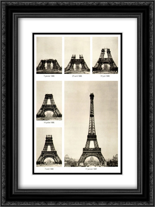 Eiffel Tower Construction 16x20 Black Ornate Wood Framed Art Print Poster with Double Matting