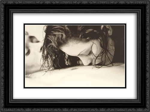 Tender Kiss 20x16 Black Ornate Wood Framed Art Print Poster with Double Matting by Silva, Juan